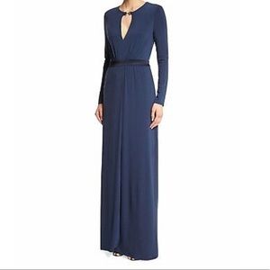 HALSTON navy long sleeved evening gown Sz S
